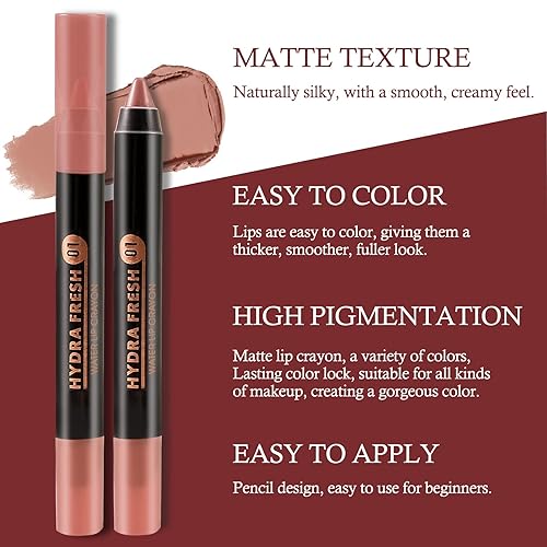 Miniatura 4 de Boobeen Lápiz labial mate de lápiz labial aterciopelado cremoso mate, cobertura completa, alto pigmento, impermeable, de larga duración, para