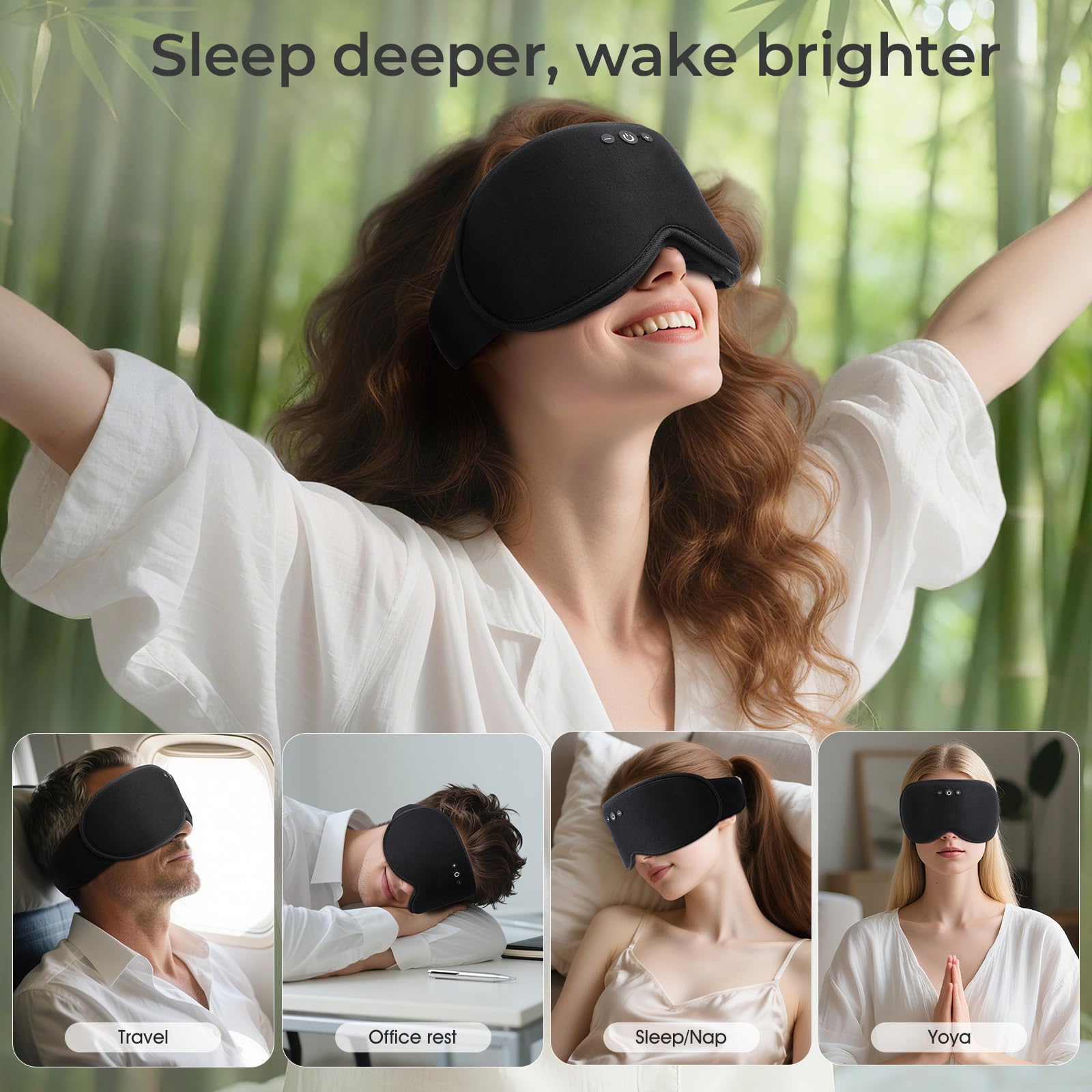 MUSICOZY Máscara para dormir de algodón de bambú, máscara de ojos con peso 3D, 100% opaca, Bluetooth 5.4, máscara de dormir cero presión ocular, máscara de ojos cálida y refrescante, auriculares para