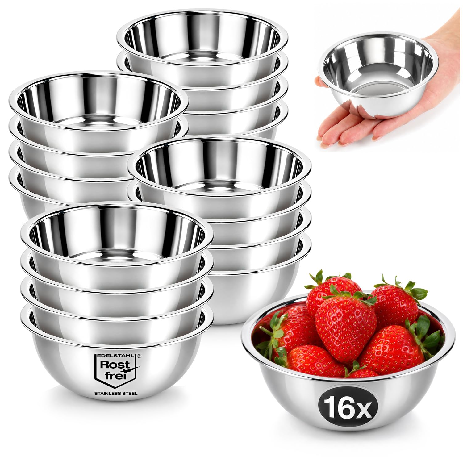 Com-Four 16 Pieces Silver/Ø 10.5Cm Com-Four® 16X Stainless Steel Sauce Bowls - Small Bowls