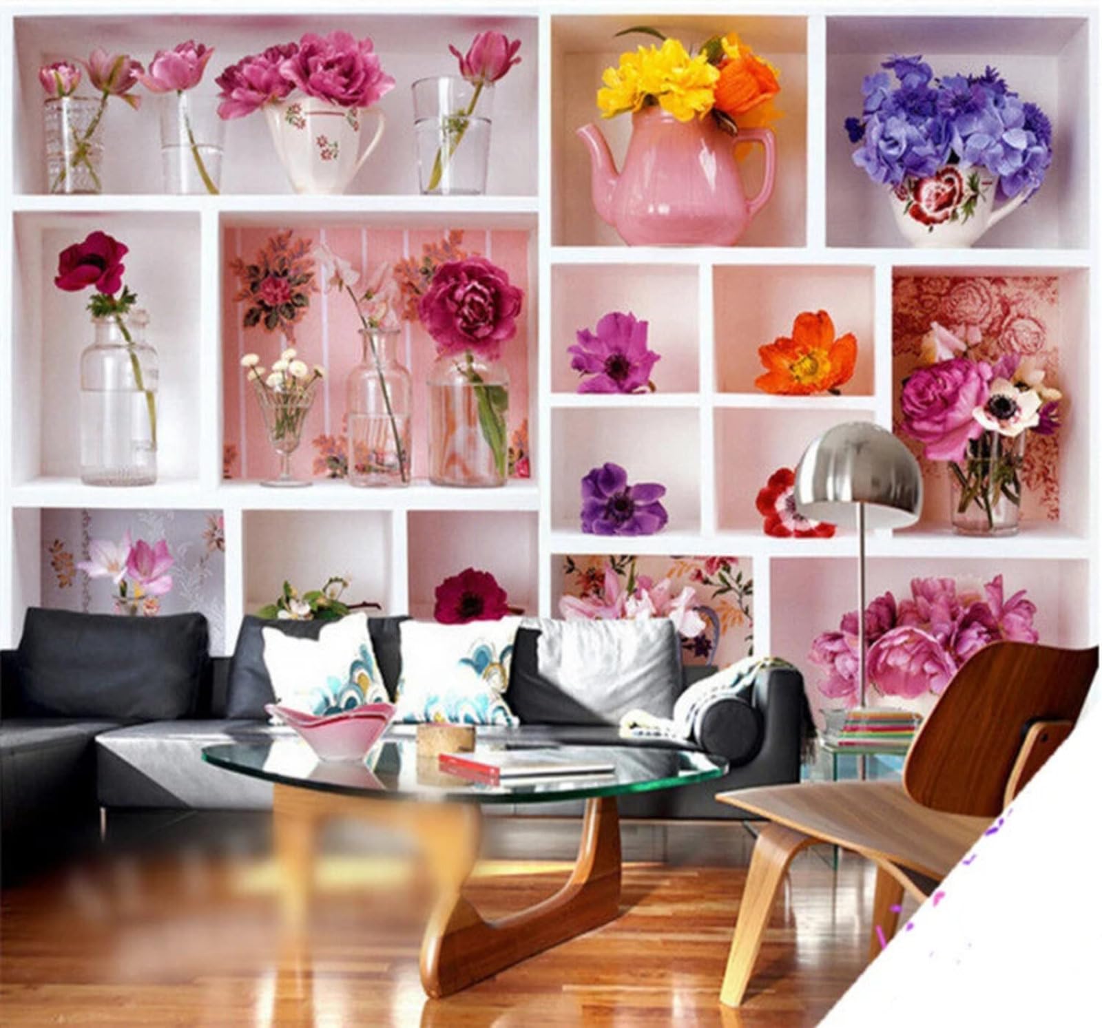 White Checkered Beautiful Vase Flowers 3D Wallpaper Easy Install Feature Office Living Room Sofa Bedroom TV Background Wall Decoration-300cm×210cm