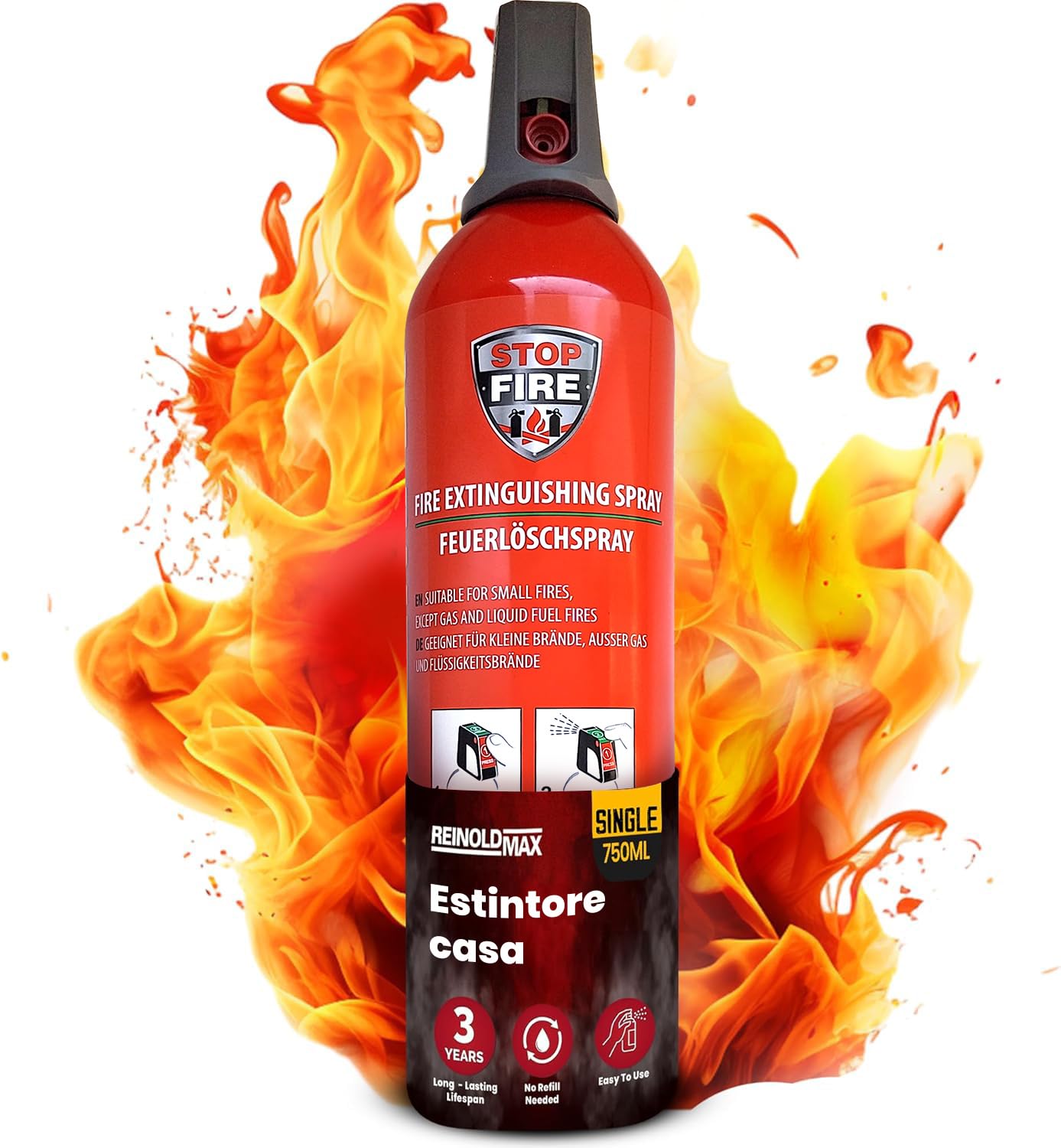 Piccolo estintore per auto, mini estintore per barca, estintore per camper, estintore elettrico, Aerosol 5 in 1 per tutti gli incendi, estintore commerciale, estintore ad acqua da 750ml