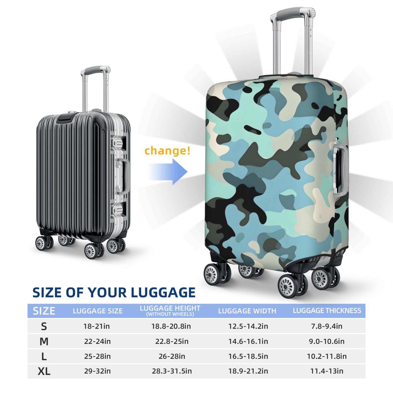 Kofferabdeckungen, Koffer Camouflage Farbe Gepäck Abdeckung 18-32 Zoll Koffer Abdeckungen Protektoren(M)