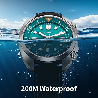 BERNY Automatic Watch for Men 200M Waterproof Diving Watch Super Luminous
