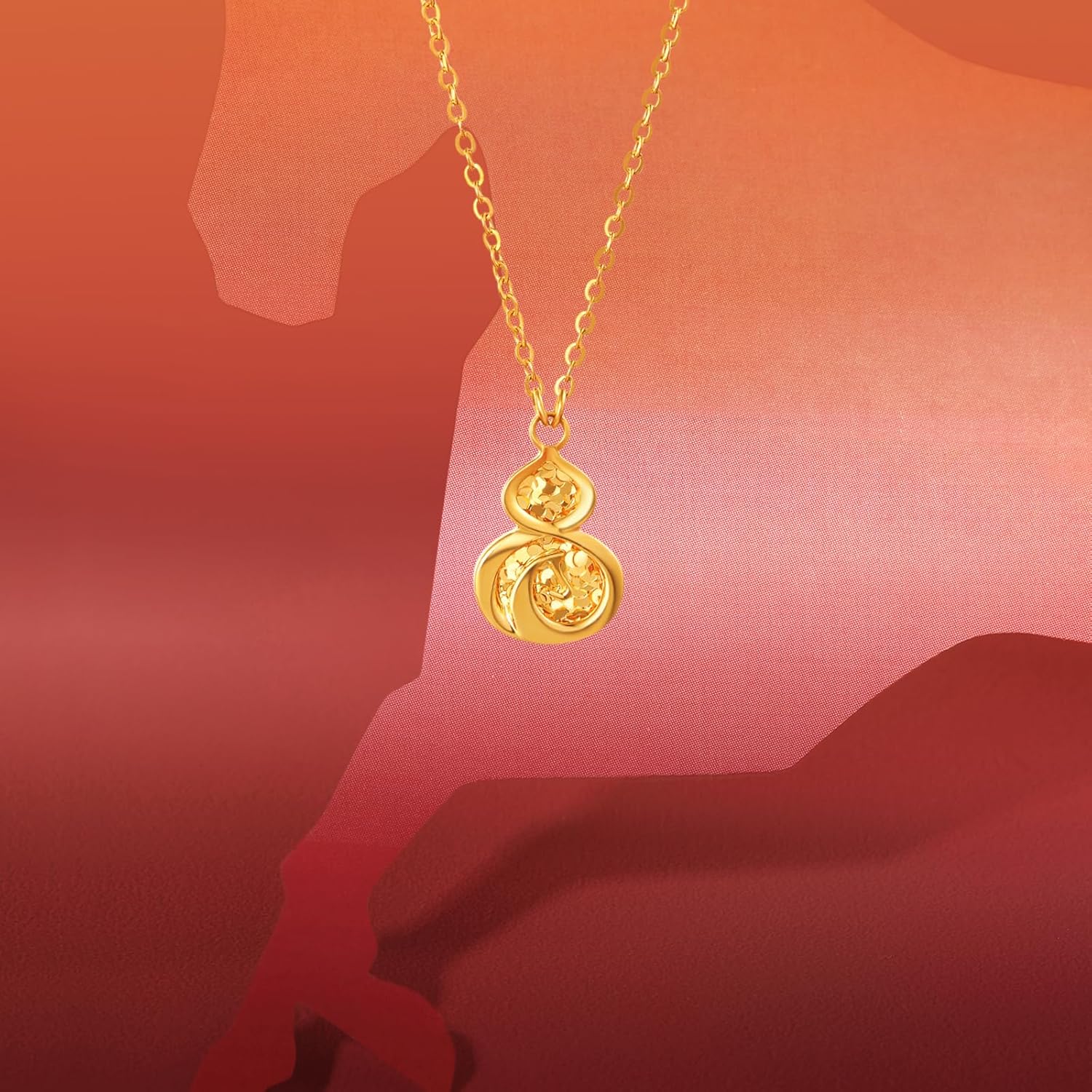 24K Pure Gold Gourd Necklace Horse Head Pendants Sequins Pendant Necklaces Wealth Wulu Gold Jewelry for Women Gifts Birthday Anniversary 40+5cm/15.7-17.7" A0624249 - Image 5