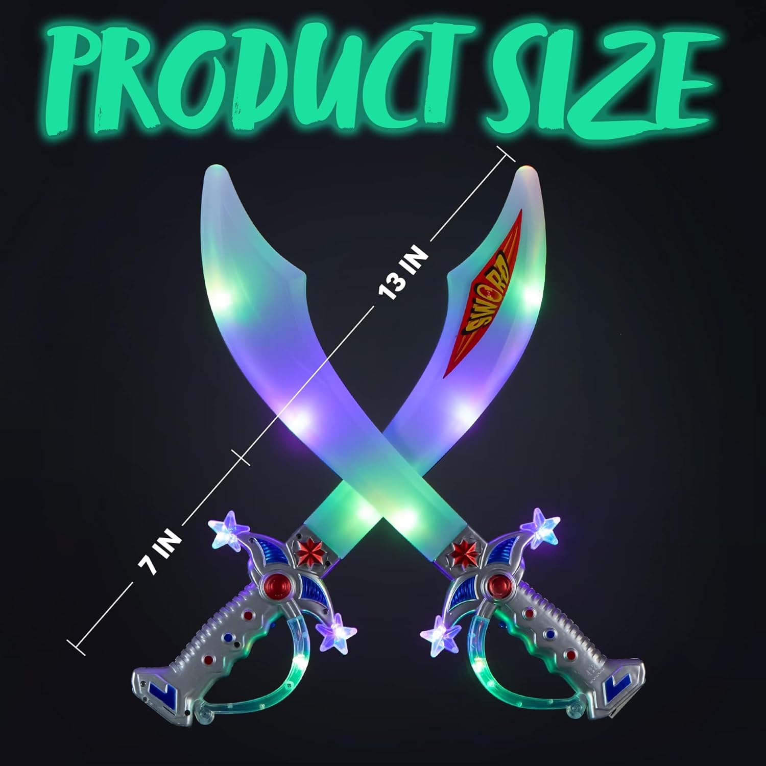 JOYIN 2 Deluxe Pirate 19.5" LED Light Up Flashing Buccaneer Swords with Motion Activated Clanging Sounds for Realistic Play, Halloween Party, by Spooktacular Creations