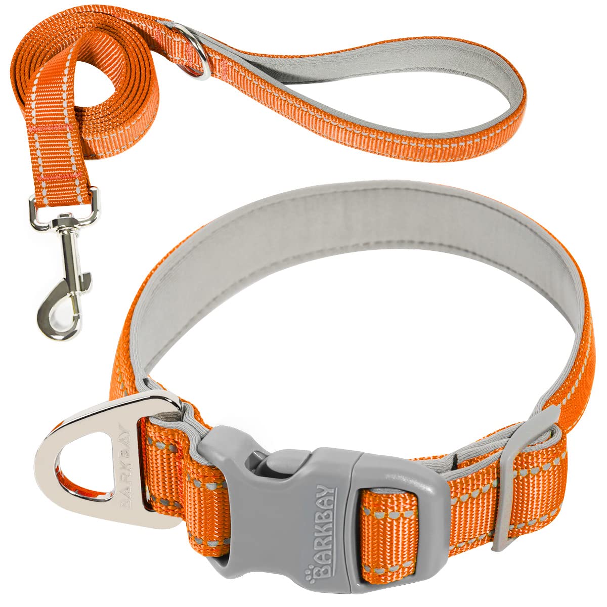 Dog Collar for Medium Small Large Dogs Reflective with Leash,Collar and Leash for Dogs,Soft Neoprene Padded 2 Pack(Orange,M)