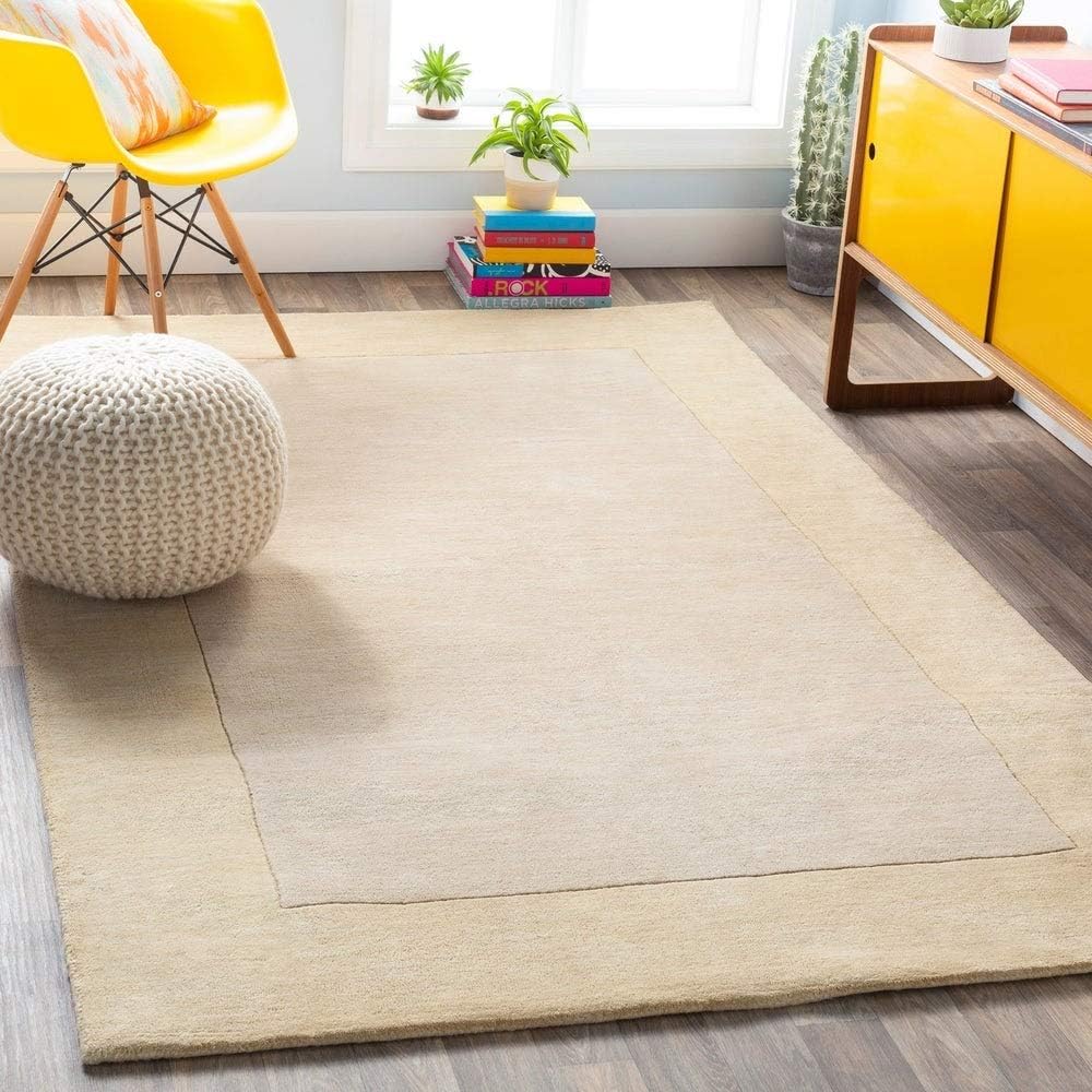 Carpet Nargish Art Beige Cream USA Handmade Woolen Bordered for Living Room Bedroom and Also for Hall Size - 8 X 9 Ft