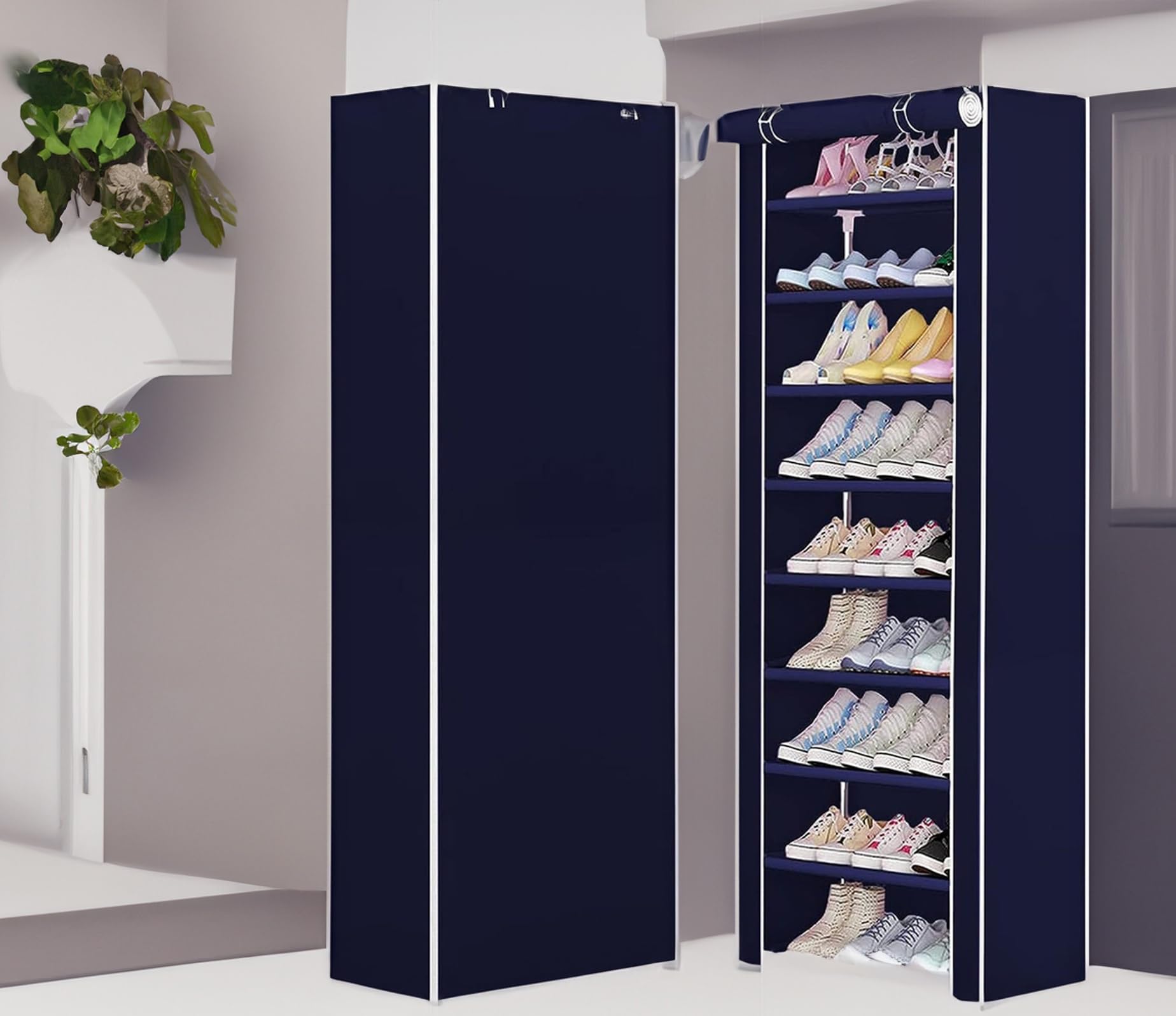 TURBOMAX TRI Shoe Rack Stand Shoeshelf for Home, Adjustable Shoe Stand | Shoe Shelves Metal Rack, Shoe Stand for Room, Portable & Lightweight with Iron Pipes Dust Proof Cover (9 Layers, Blue) (B0CF1S855R) Amazon Price History, Amazon Price Tracker