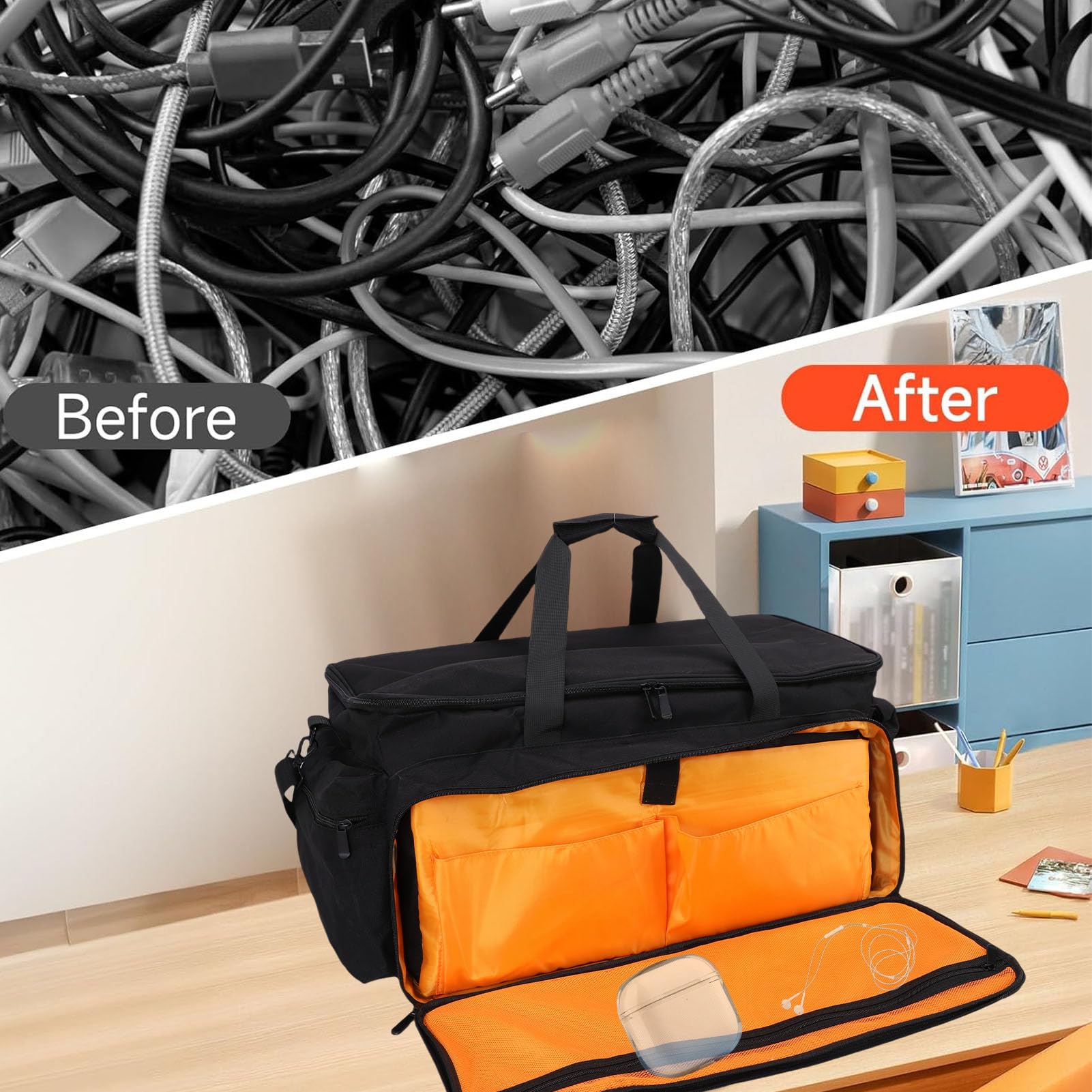 J Gig Bag con 6 Divisori Rimovibili, Borsa per Cavi DJ con Custodia per Laptop, Borsa da Viaggio per Musicisti di Grande capacità per Attrezzatura DJ, Attrezzatura Musicale e