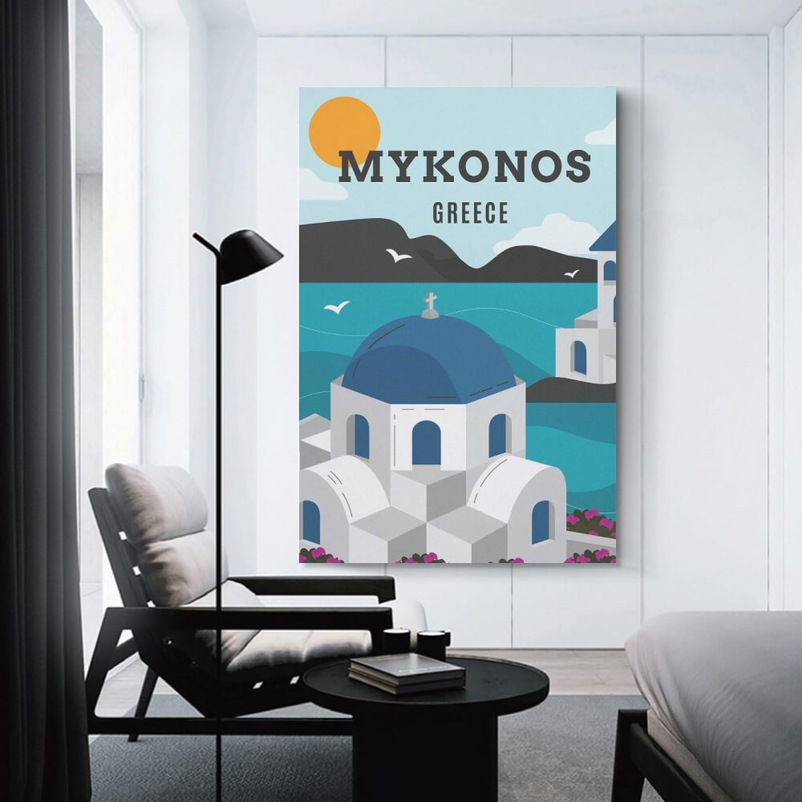 Junmoney Mykonos Greece Wall Picture Print, 16x24inch(40x60cm), for Flats, Guest Rooms Or Compact Rooms, Decorative Canvas Decor for Home Updates