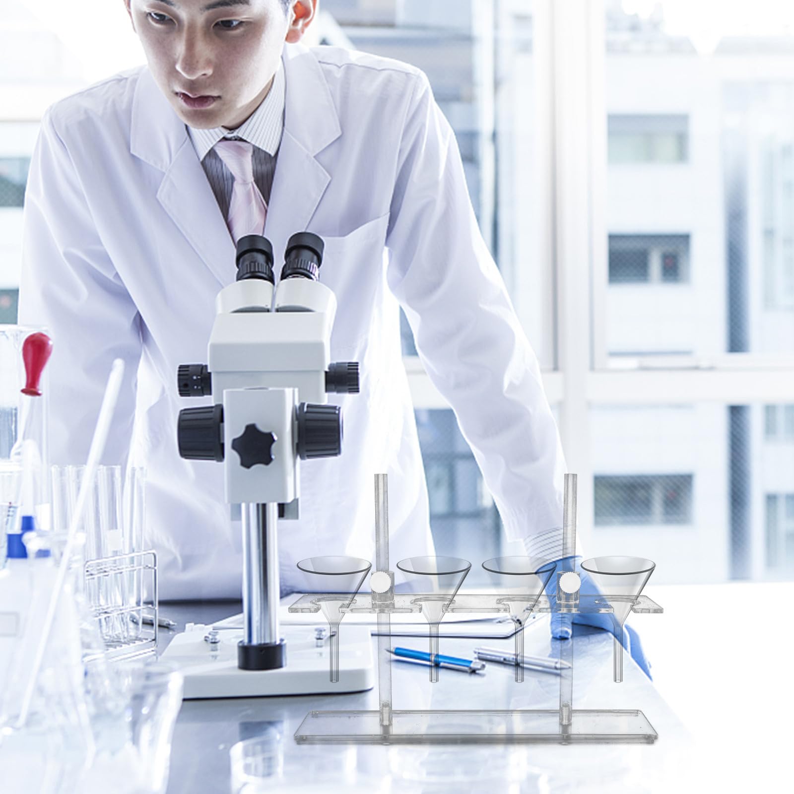 KOMBIUDA Acryl Trichterständer Labor 4 Fach Halter für Scheiteltrichter 250 ml Chemie Zubehör für Schullabor