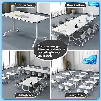 Compact Folding Computer Desk Folding Conference Room Tables, Flip Top Mobile Meeting Training Table with Wheels(4 Pack 63 X 23.6 X 29.5 Inch)