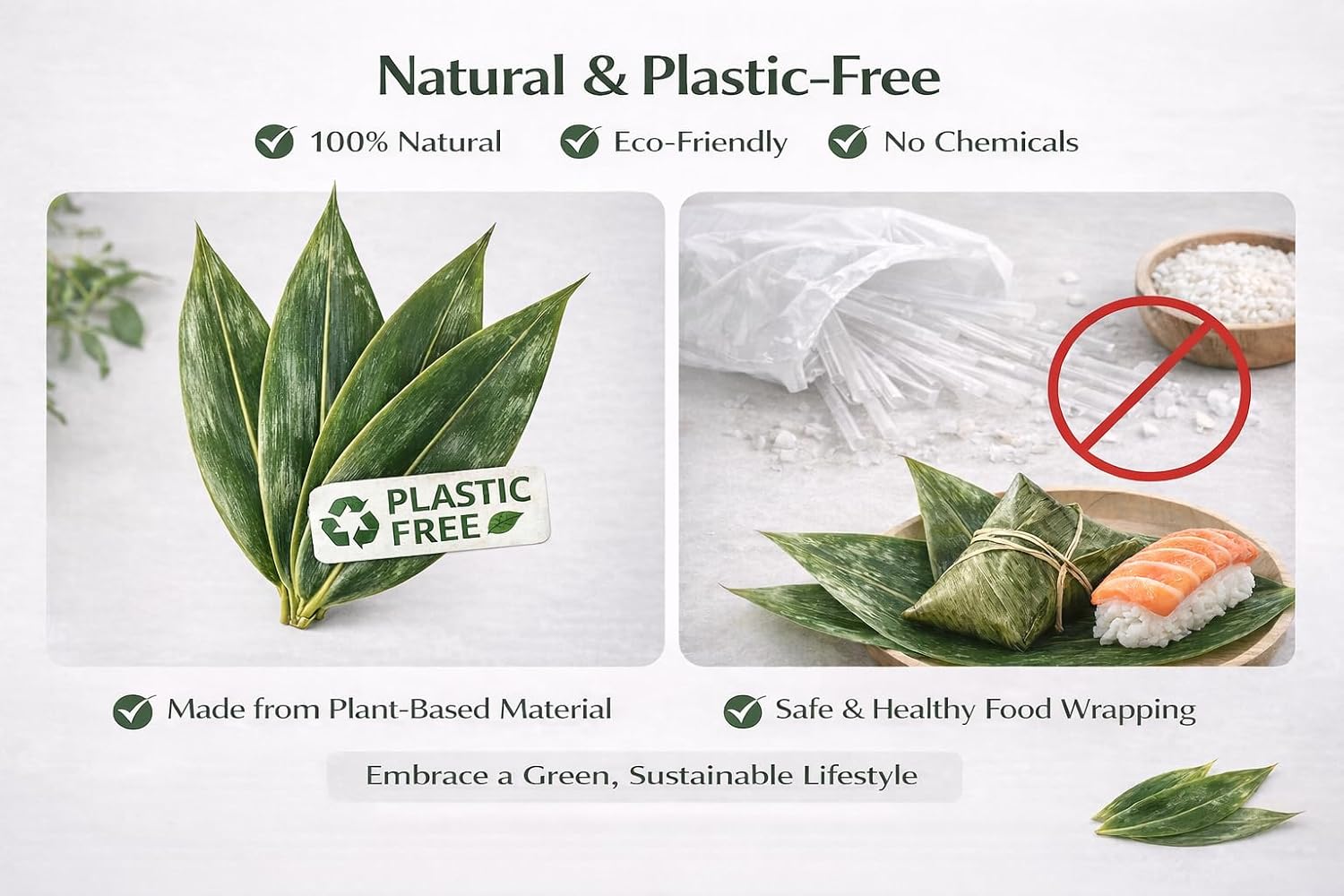 Sushi Bamboo Leaves – Natural Whole Bamboo Leaf Sheets for Sushi Presentation & Zongzi Wrapping, Vacuum Sealed Fresh Bamboo Leaves, 200 Sheets (11.4" x 3.2")