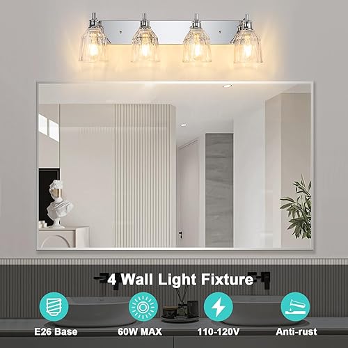 Miniatura 6 de 4 lámparas de baño, modernas luces cromadas para tocador de baño, accesorios de iluminación sobre espejo con pantalla de vidrio grueso para armario,