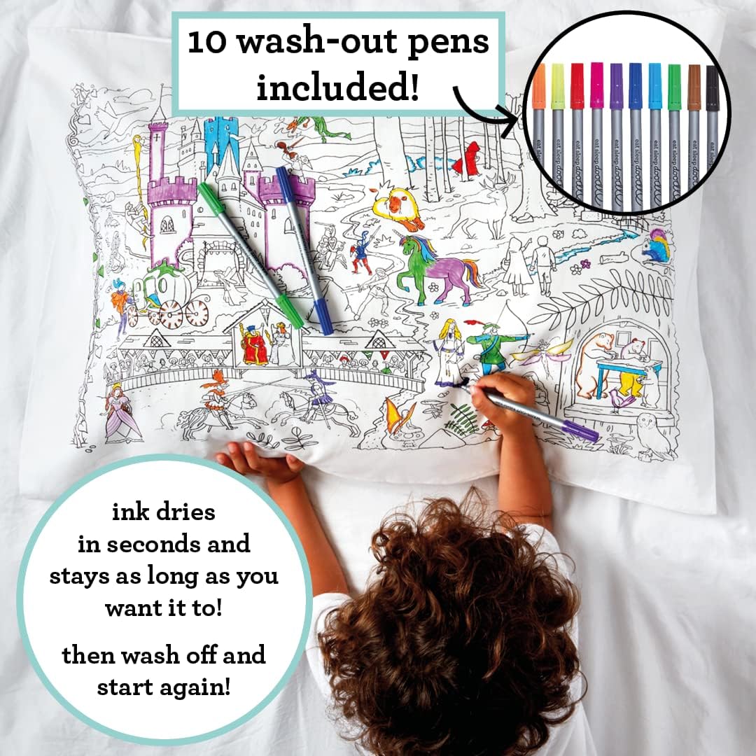 eatsleepdoodle - Coloring Pillowcase for Kids – Reusable DIY Pillow Cover with Washable Markers, Educational Arts & Crafts Activity for Boys & Girls, Fun Gift for Creative Play, Machine Washable