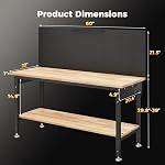 CAMMOO 60" Work Bench Adjustable Height with Storage Shelf, Max Load 2000 LBS Heavy Duty Rubberwood Tabletop with Pegboard, LED Light, Built-in Power Strip for Woodworking Shop, Garage, Home