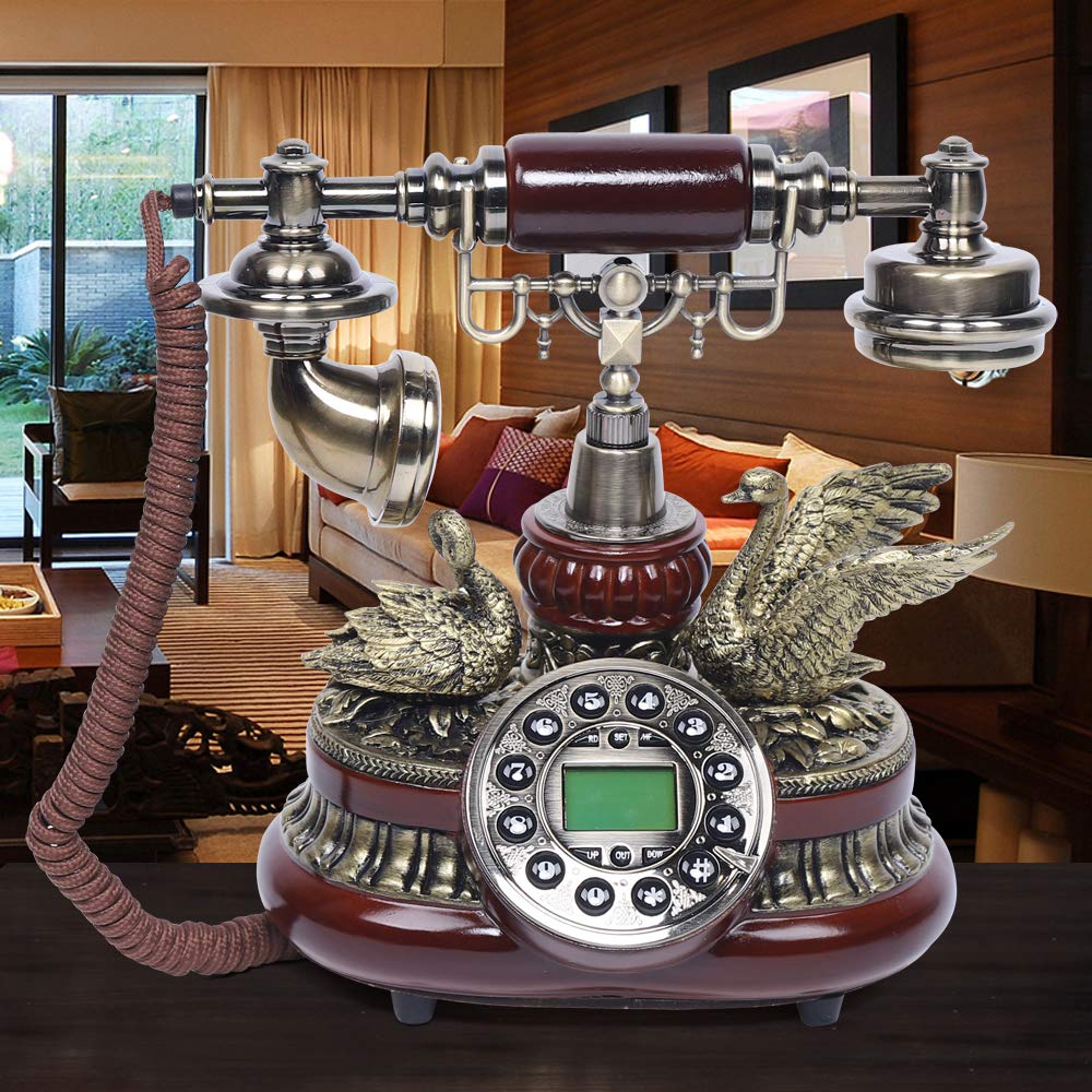 Vintage Deko Retro Telefon Festnetztelefon mit Antik-Telefon Schnurgebundenes Freisprechfunktion Harzimitat Holz Anrufer-ID ideal für Wohnzimmer oder Büro