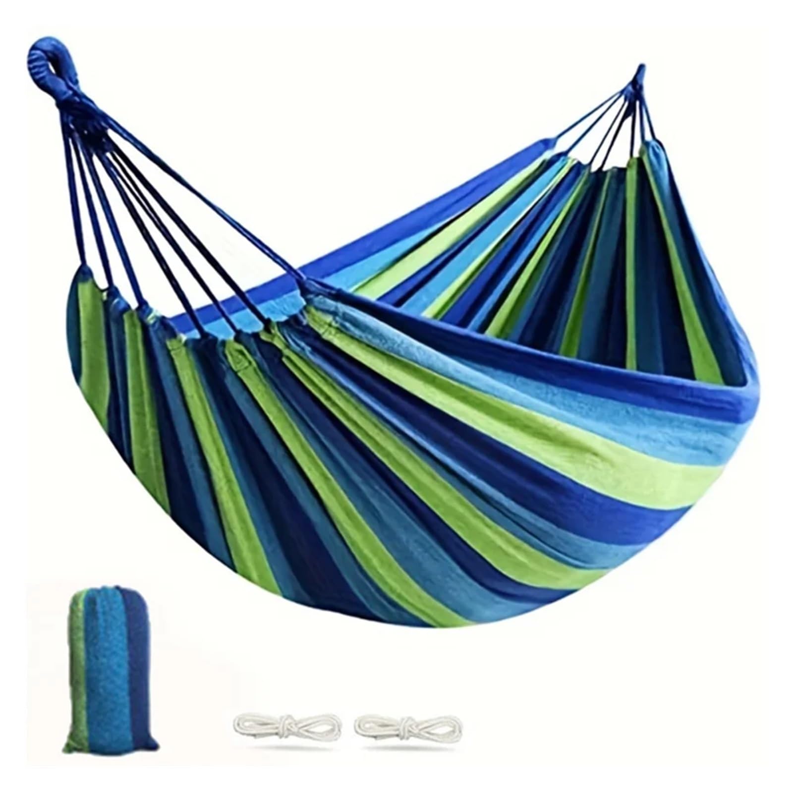 Single Wide Thick Canvas Hammock Outdoor Camping Backpackaging Leisure Swing Portable Hanging Bed Sleeping Swing Hammock(Blue)