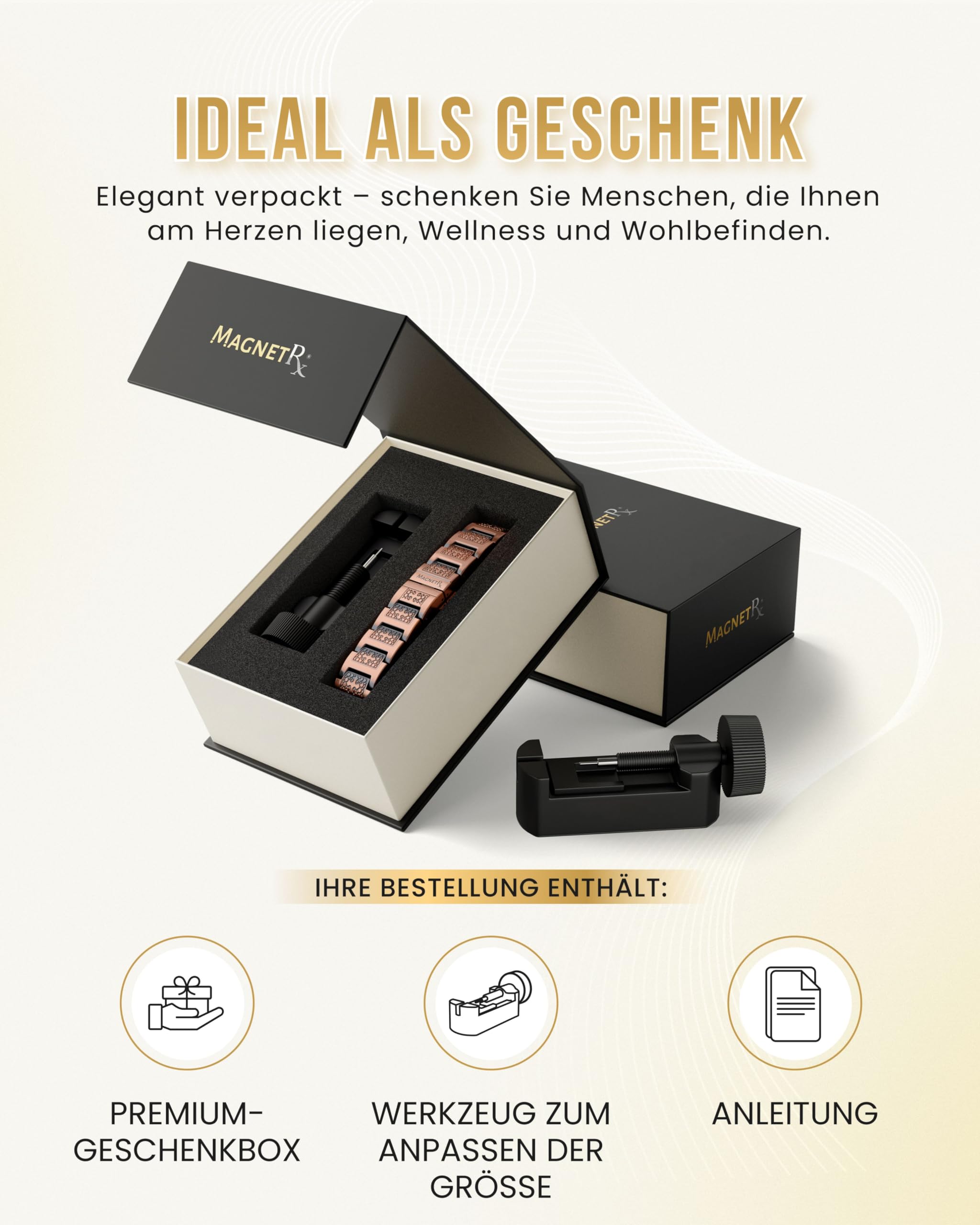 MagnetRX EllipseMAX Magnetisches Kupferarmband für Herren 5.000 Gauss Verstellbares Magnetarmband