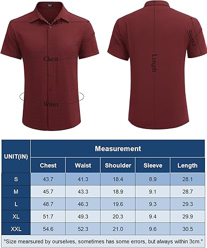 Miniatura 5 de COOFANDY Camisas hawaianas de verano para hombre, algodón y lino, tropicales, para la playa, color rojo vino, Rojo vino