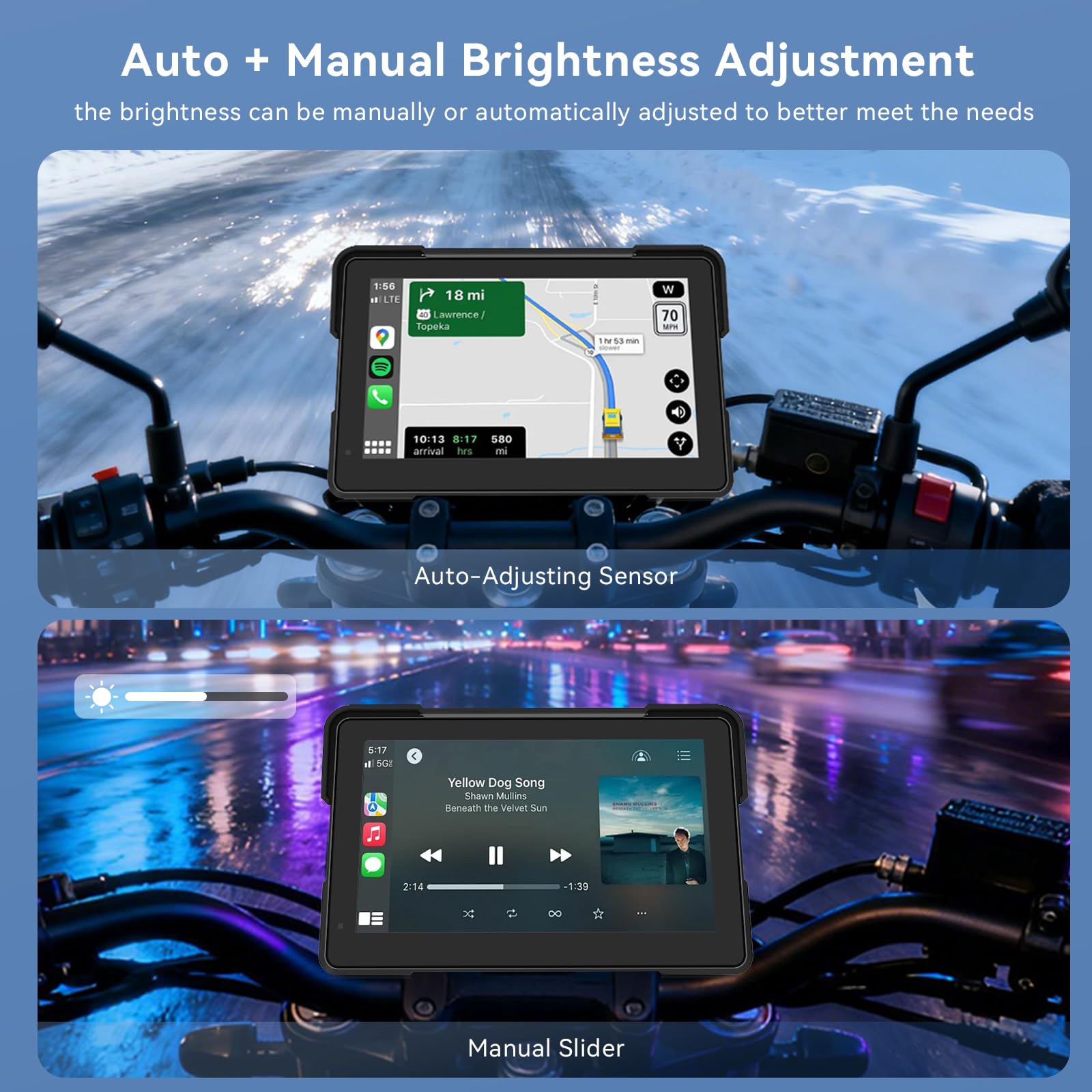 7 Pulgadas Pantalla Carplay de Motocicleta, IPX67 Impermeable, para CarPlay y Android Auto con Bluetooth Dual, Control de Voz, GPS, Detección de Presión de Neumáticos - 5