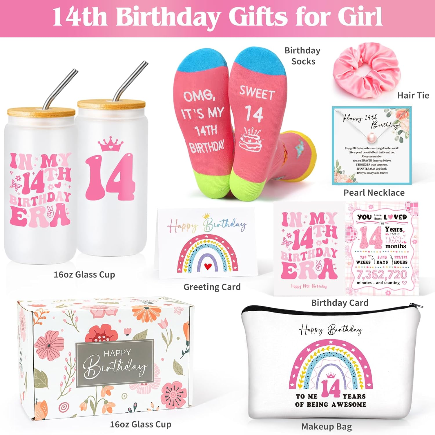 14 Year Old Girl Gifts, Gifts for 14 Year Old Girls, 14 Years Olds Girl Birthday Gift, Sweet 14th Birthday Decorations for Teen Girls, Younger Sister, Daughter, Granddaughter w 14th Era Glass - Image 6