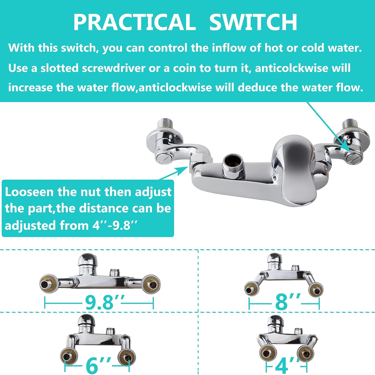 Commercial Faucet with Sprayer 26" Height Commercial Wall Mount Kitchen Sink Faucet Add On 12" Spout and Pull Down Pre Rinse Sprayer for 2 or 3 Compartment Sink - Brass Constructed