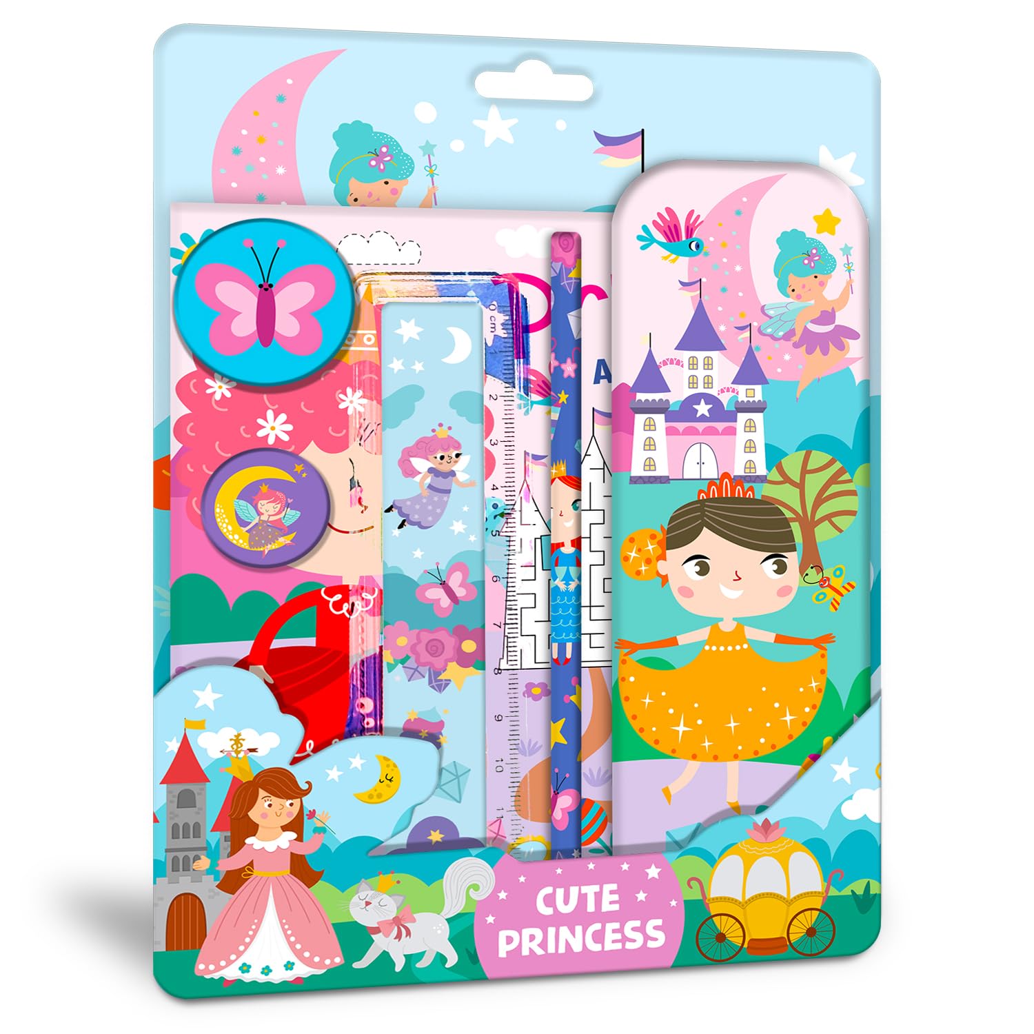 Set de papeterie princesse mignonne pour fille avec carnets et stylos roses