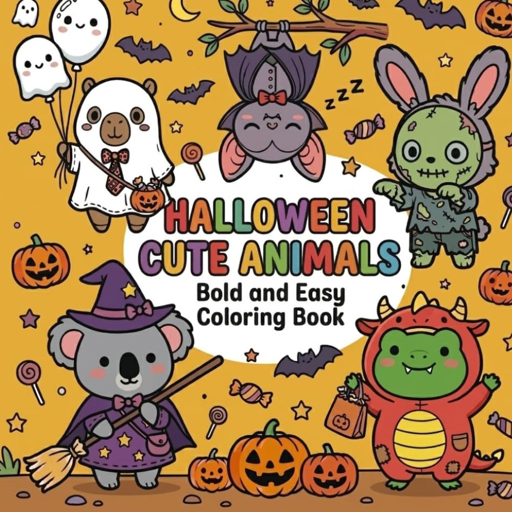Halloween Cute Animals: Laugh-Out-Loud Spooky Coloring Fun with Playful Animals for Kids and Adults
