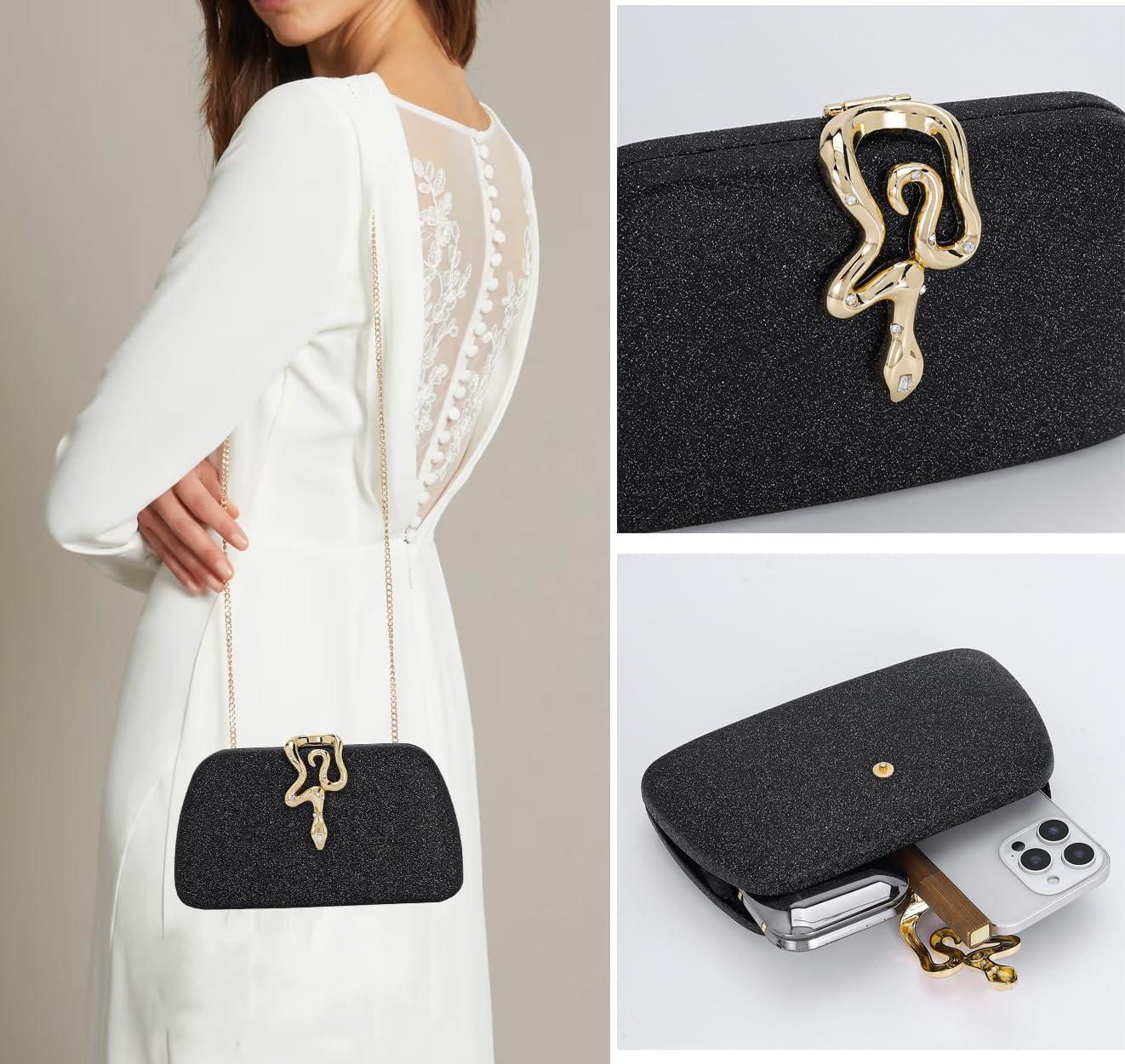 Glitter Evening Bag Clutch Purses for Women Formal Elegant Wedding Party Prom Clutch Handbag - Image 6