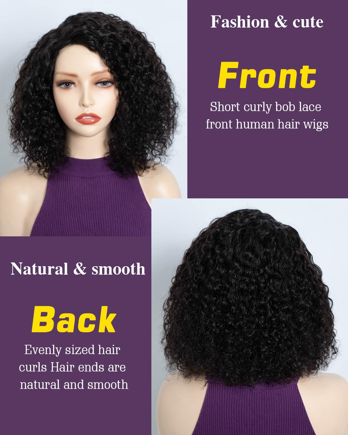 FASHION IDOL Short Curly Bob Human Hair Wig Precut Preplucked Glueless Wear and Go C-Type Part Lace Wig 200% Density Upgraded Invisible Secret Glueless Human Hair Ready to Wear Wigs - Image 4
