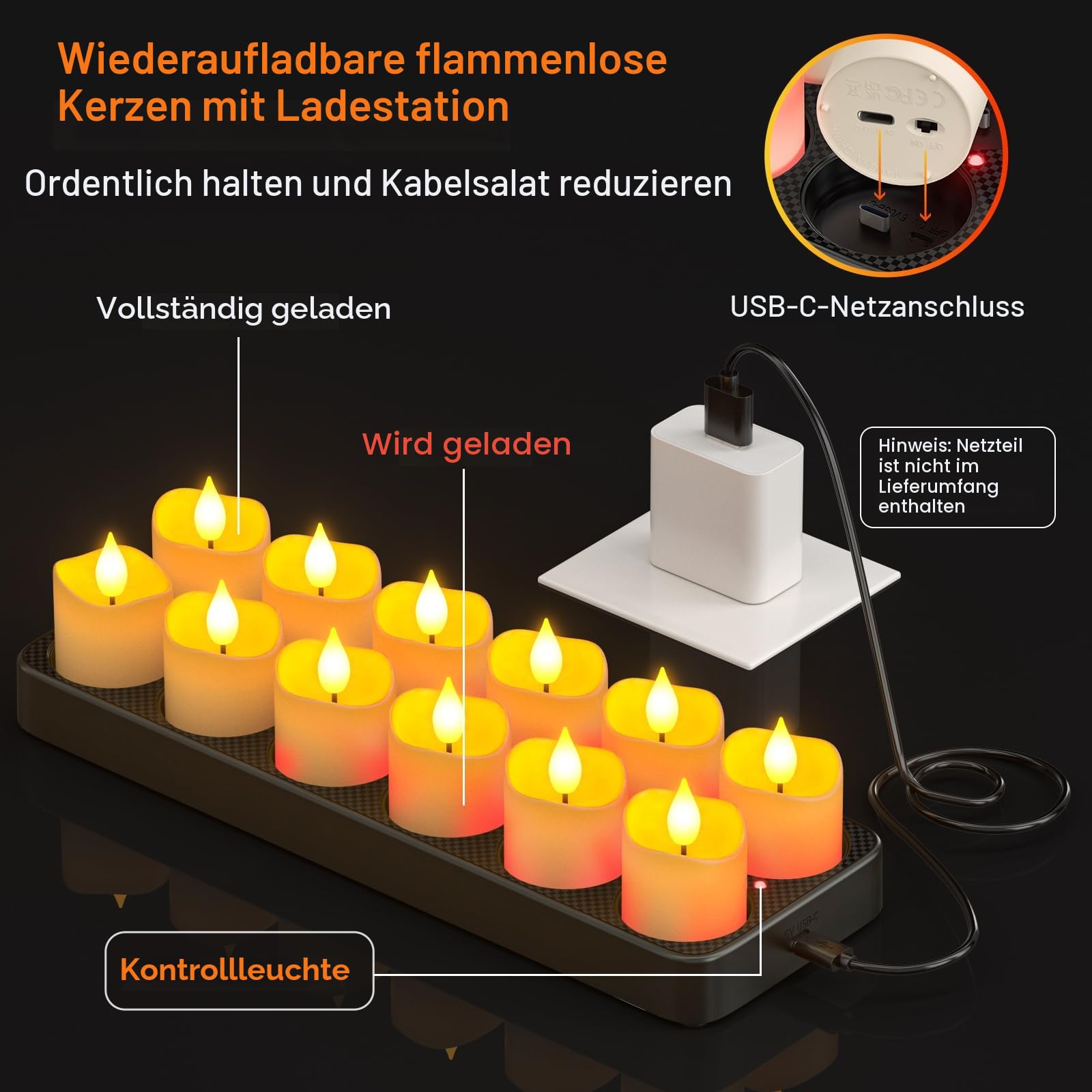 SoulBay Aufladbare LED Teelichter 12 Stück mit Ladestation Timer Fernbedienung
