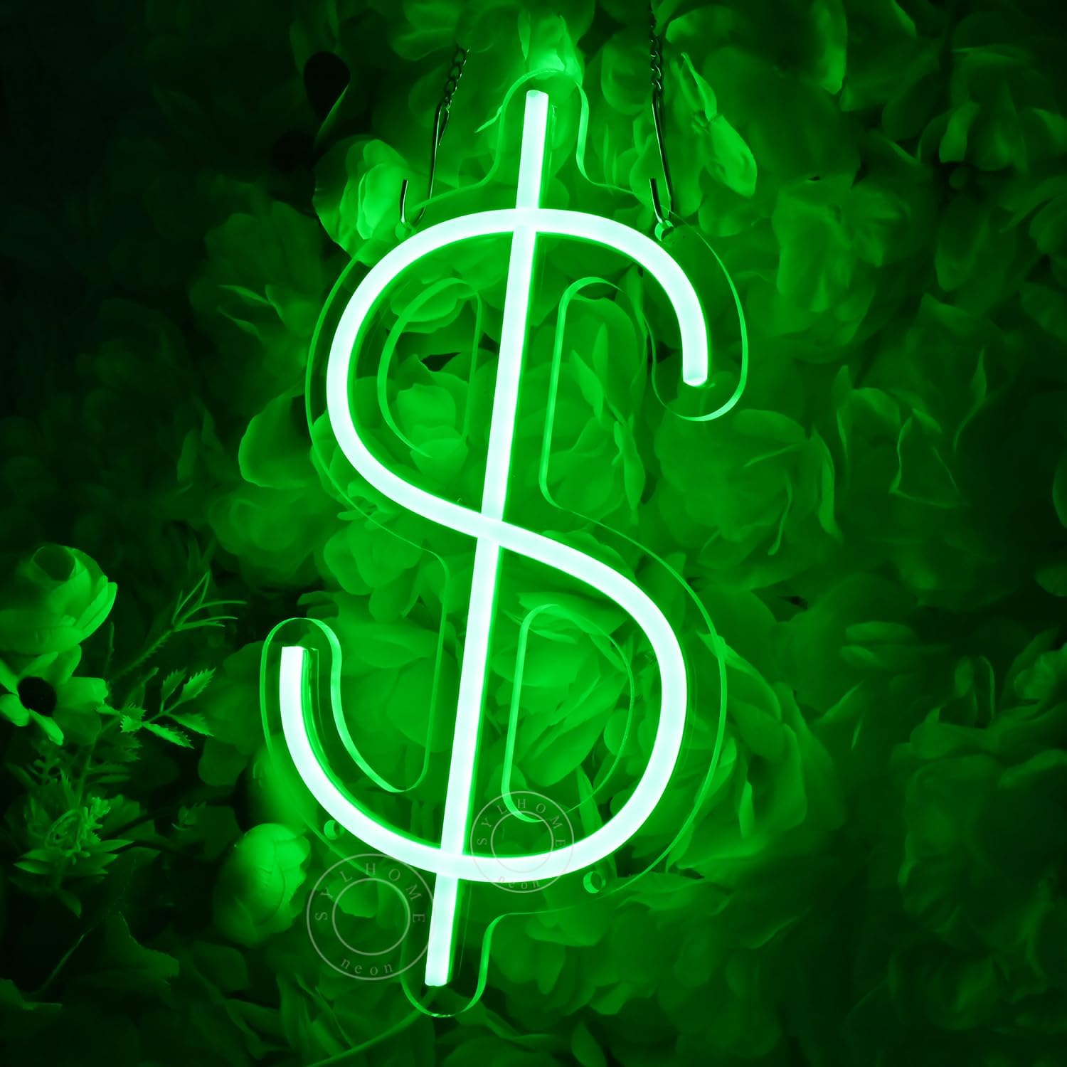 SYLHOME Dollar $ LED Neon Light Sign Money Home Bedroom Game Room Business Pub Store Bar Shop Office Wall Decor Sign Birthday Decor 5V USB Green 11.81" X 6.3"