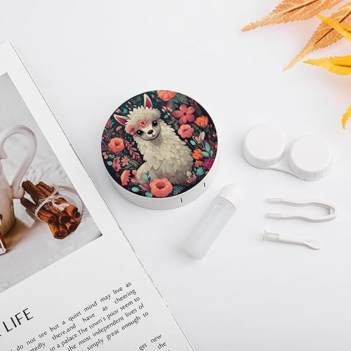 Miniatura 5 de Estuche para lentes de contacto, estuche de viaje con estampado floral de llama, caja de contacto con solución de espejo, aplicador de botellas, kit