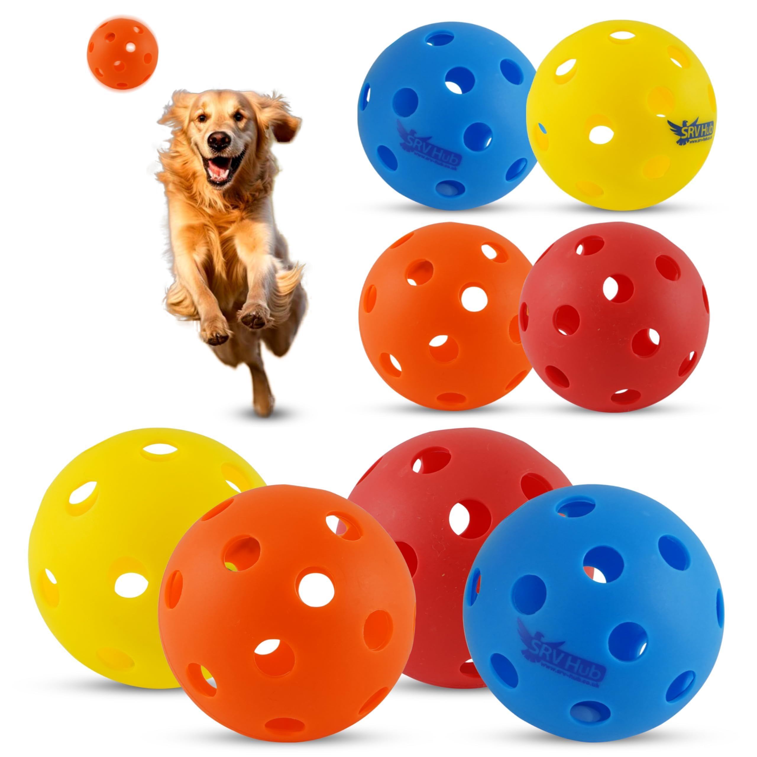 SRV Hub 8Pcs Pickleball Dog Toy, Super Tennis Balls For Puppy Dogs, Throw and Fetch, Outdoor & Indoor Exercise, 26 Small Drilled Holes, Launcher Compatible Pet Toys, Aggressive Chewers Size- 70mm