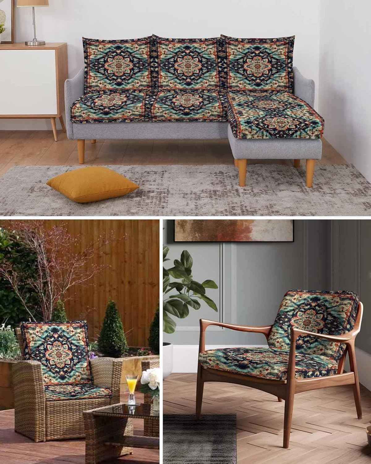 Sofa Seat Covers for Cushion Couch Washable, Boho Abstract Ethnic Retro 1 Pcs Small Sofa Cushion Cover Replacement, Vintage Geometric High Stretch Slipcovers Furniture Protector