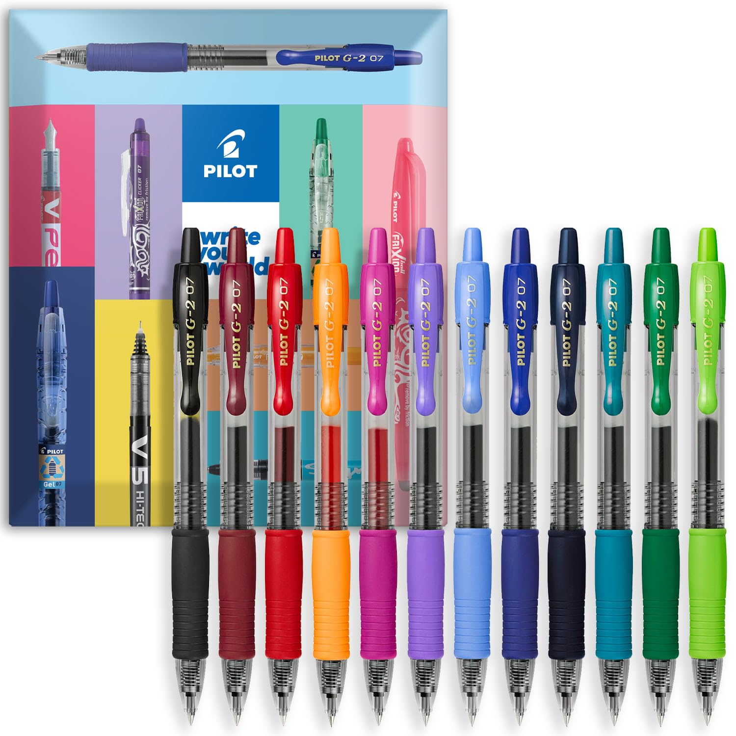 Pilot G-2 - Bolígrafos retráctiles de tinta de gel, punta de 0,7 mm, juego esencial de 12 unidades