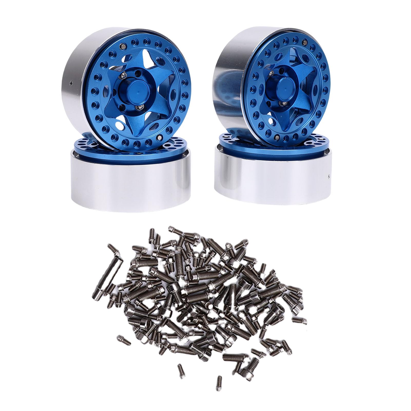 Pissente 1/10 RC Car 1,9-calowa Piasta Koła Beadlock, Lekka Wymiana Piasty Koła RC ze Stopu Aluminium, Trwały materiał, łatwa Instalacja, 4 Sztuki dla Miłośników Samochodów (BLUE)