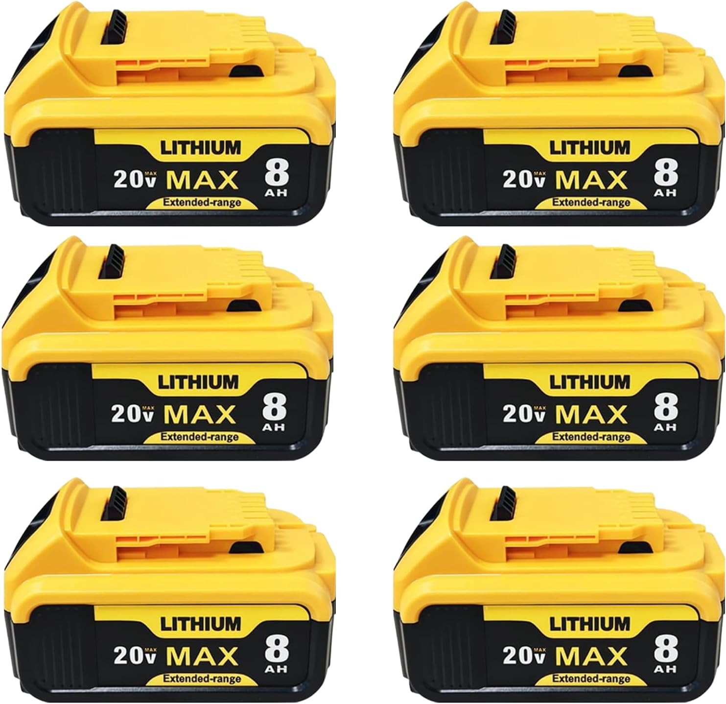 8.0Ah Replacement for Dewalt 20V Max Battery Lithium DCB206 DCB204 DCB200 DCB207, Compatible with Dewalt 20V Cordless Power Tools (6Pcs)
