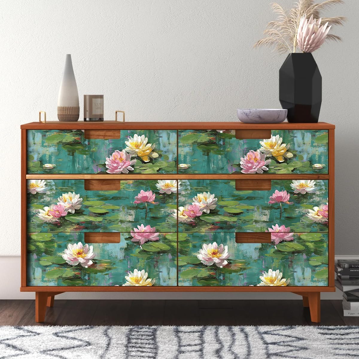 Lotus Removable Self-Adhesive Wallpaper for Bedroom & Living Room Decor 17.7×236 Inch,Waterproof Wall Covering for Accent Walls, Apartment, Nursery