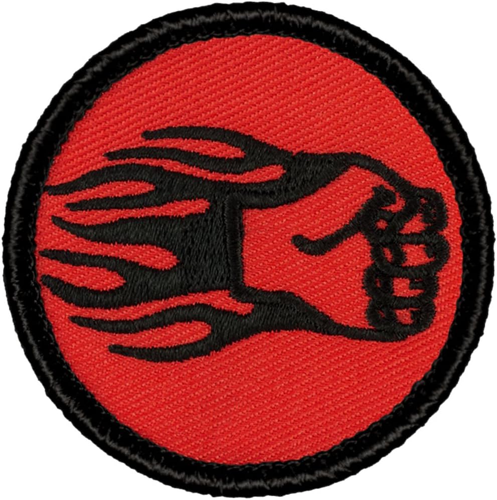 picture Fiery Fist O Pain Warning Sign retro red and black fiery fist of pain patrol patch 2 diameter round embroidered patch sew on