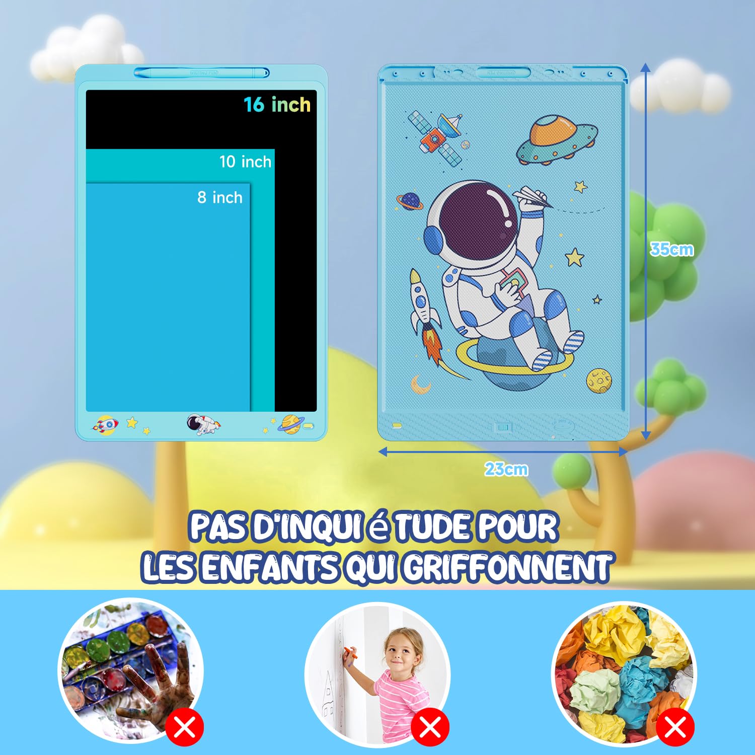 16 Pouces Tablette d'écriture pour Enfants, Electight Tablette de Dessin LCD Tableau, avec Fonction de Verrouillage D'effacement, Cadeau Surprise pour Filles Garçons de 2-8 Ans (Bleu) - 5