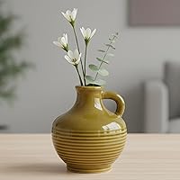 Vista 40 de Sunddo Florero rústico de cerámica con 2 asas, florero de granja texturizado, jarrones decorativos modernos blancos, sala de estar, estante, repisa