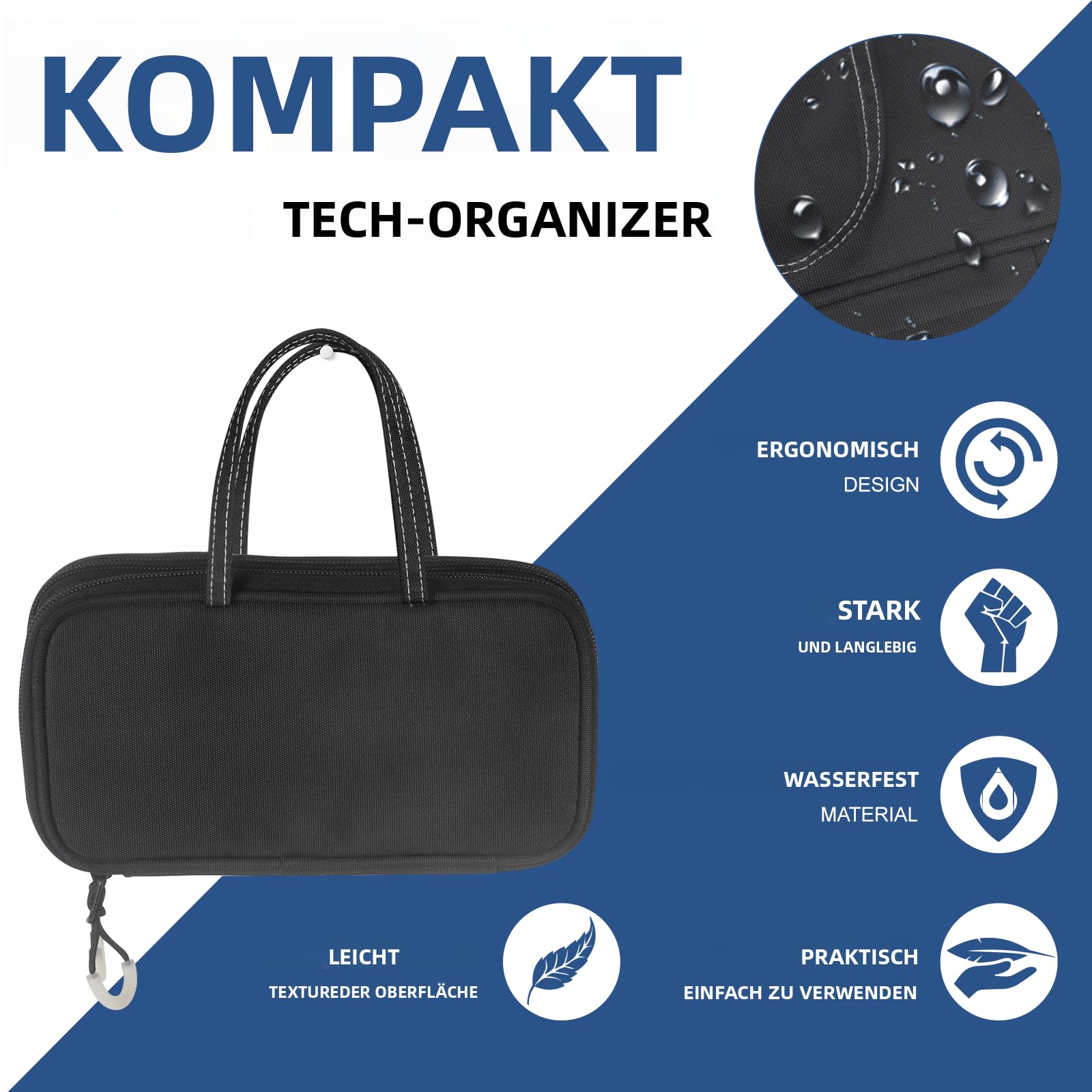 Organisateur de câbles avec fermeture éclair lumineuse - Organiseur portable à double couche pour accessoires électroniques, câble de charge de téléphone portable, batterie externe USB, carte SD