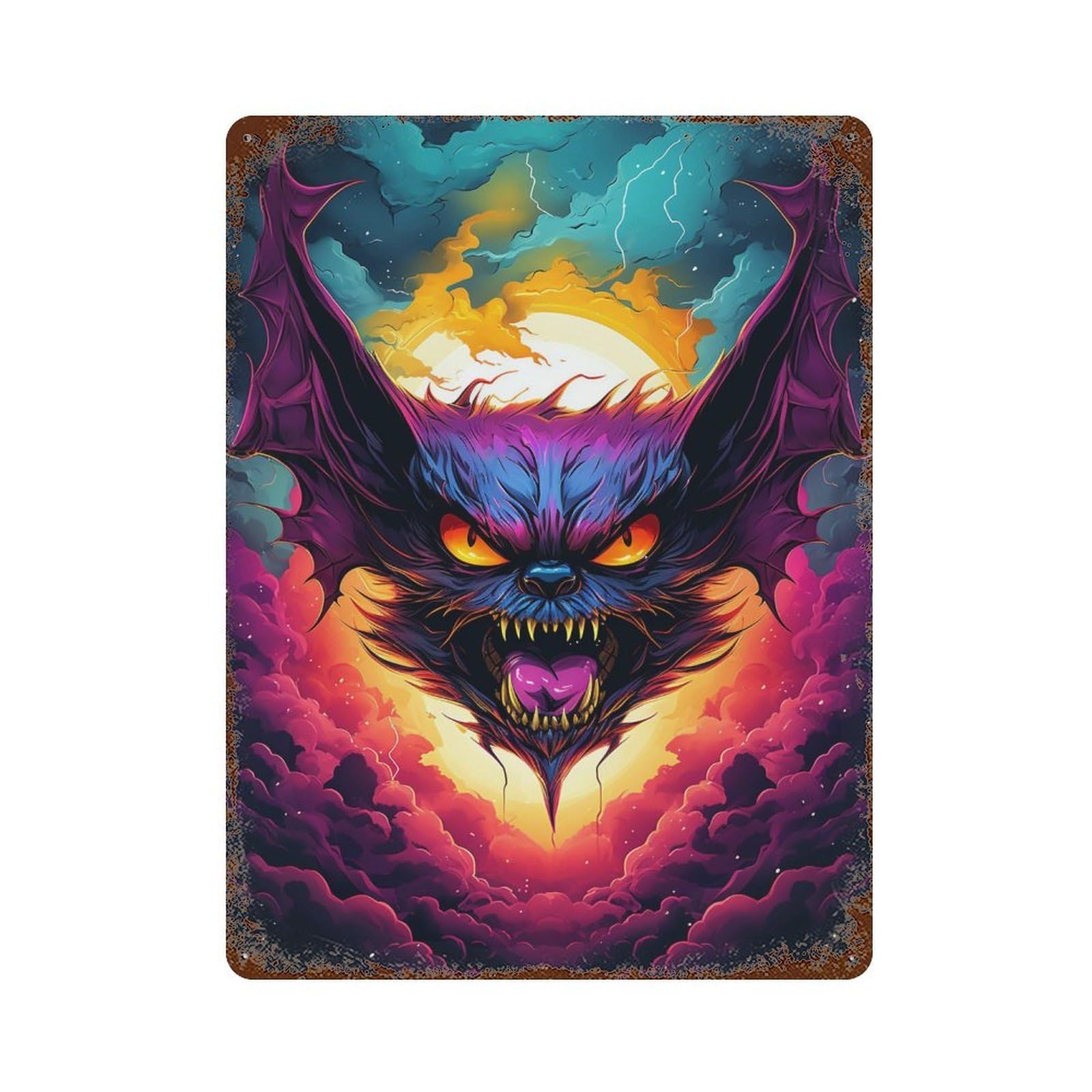 Fiery Demon Artwork -1 15.7"x11.8" Vintage Rust Metal Sign, Novelty Wall Decor for Living Room, Hallway And Home Decor
