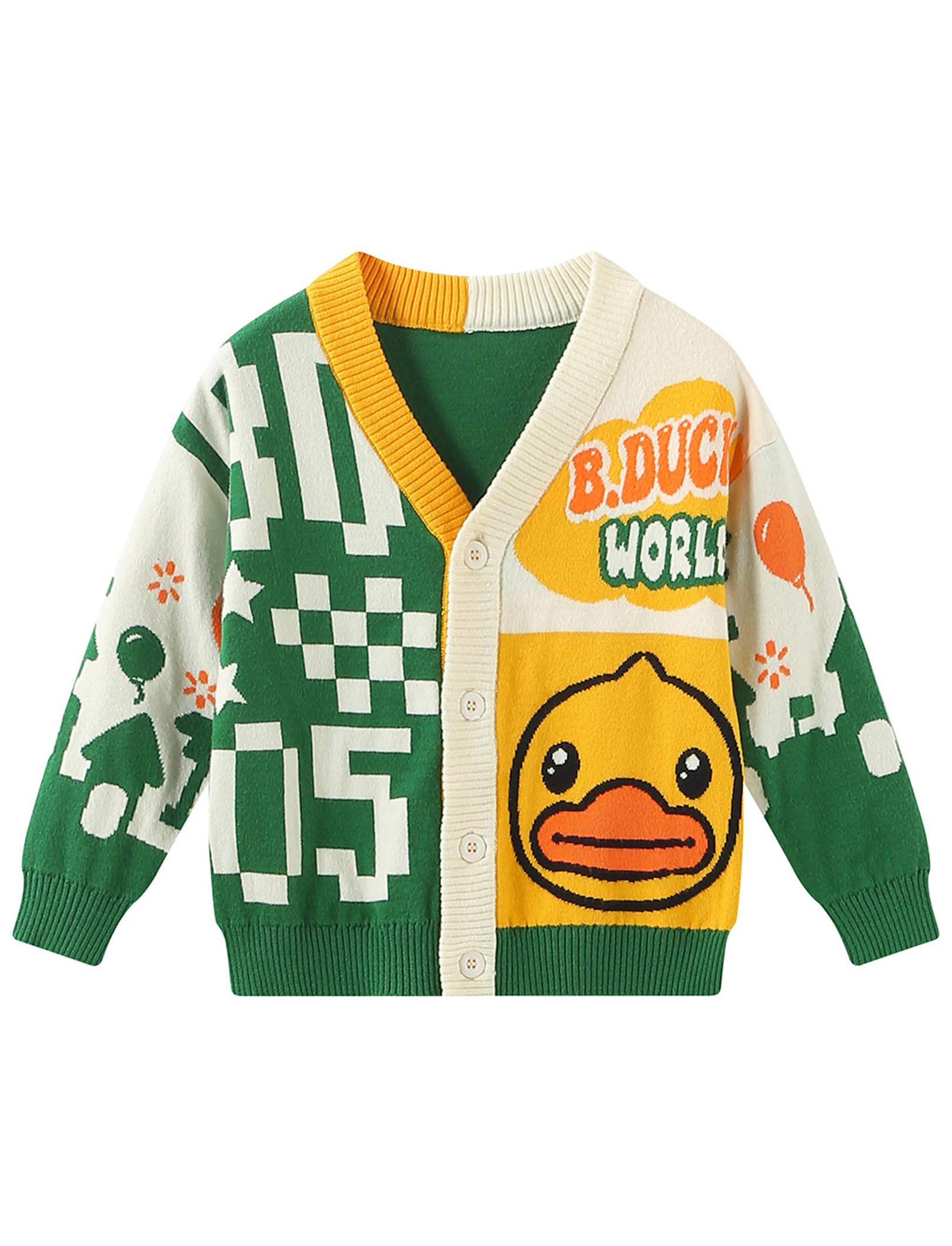 B.Duck Girls Boys Knit Cardigan Sweaters Cute Cartoon Duck Long Sleeve V Neck Button Down Clothes for Kids (3-12 Years)