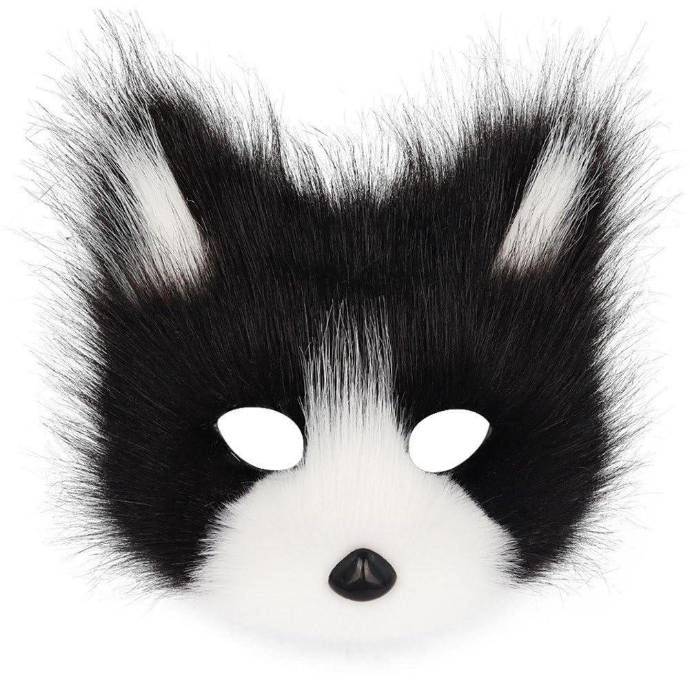Sanfly Plush Animal Mask Realistic Cat Masks Stuff Animal Mask Plush Cat Half Face Masks Halloween Party Cosplay Costumes Props