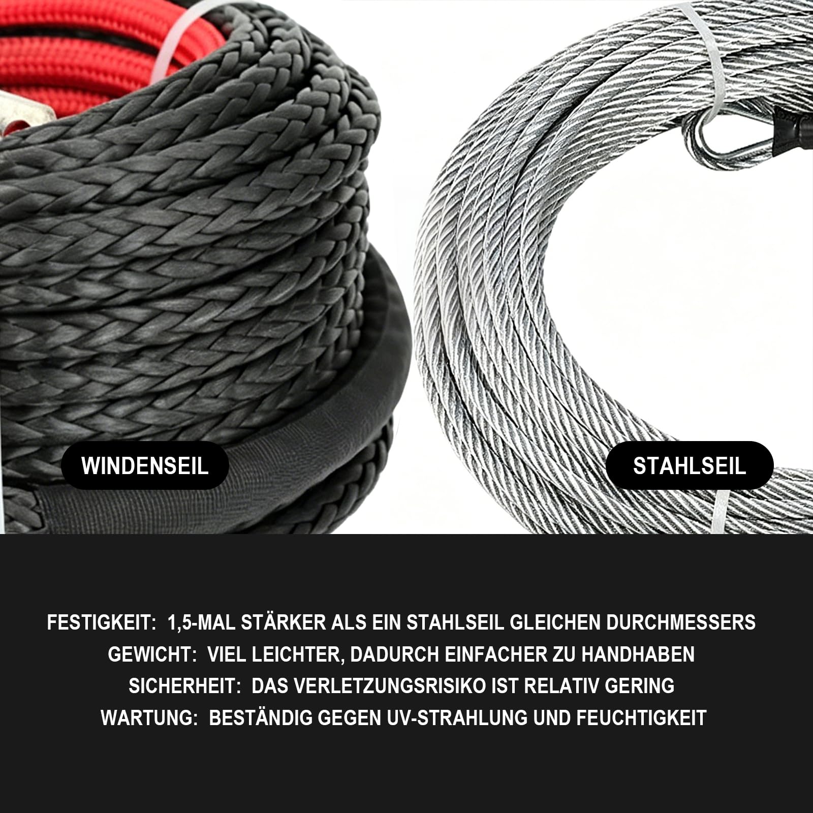 Abschleppseil 15 m für Auto und SUV, Nylon Berge Seil mit U-Haken,