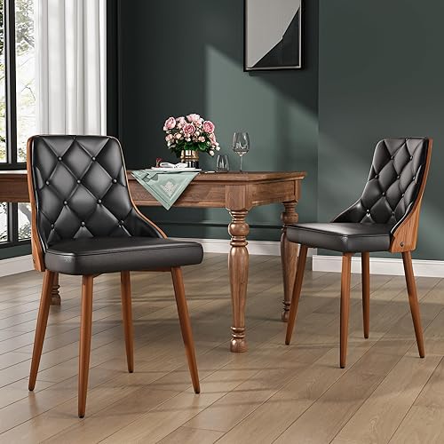 Miniatura 10 de Juego de 2 sillas de comedor, sillas de cocina y comedor modernas de mediados de siglo, sillas decorativas tapizadas de piel sintética con respaldo