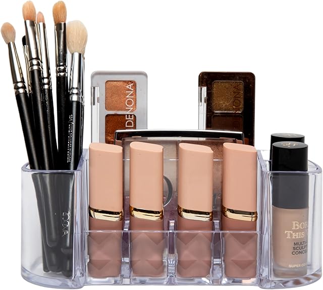Salarot Makeup Brush Holder Organiser, Cosmetic pot Containers, Acrylic Clear Storage for Dress Table Hair Saloon Organizer, Bathroom Accessories, Lipstick Organiser, 8 Slot